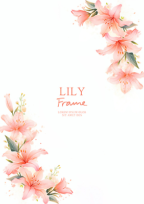 PSD 분홍색 잎 꽃백그라운드 일러스트 수채화 사람없음 백합 꽃프레임 카피스페이스 국내일러스트 식물 꽃 컬러 백그라운드 프레임 공백 파일형식