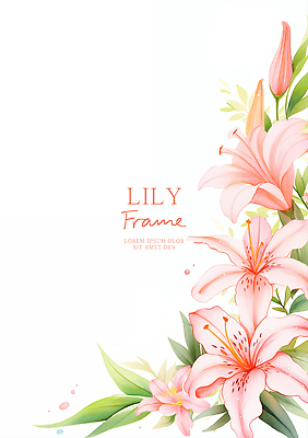 PSD 분홍색 잎 꽃백그라운드 일러스트 수채화 사람없음 백합 꽃프레임 카피스페이스 국내일러스트 식물 꽃 컬러 백그라운드 프레임 공백 파일형식