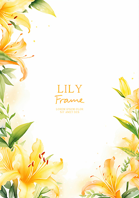 PSD 잎 꽃백그라운드 일러스트 수채화 사람없음 노란색 백합 꽃프레임 카피스페이스 국내일러스트 식물 꽃 컬러 백그라운드 프레임 공백 파일형식