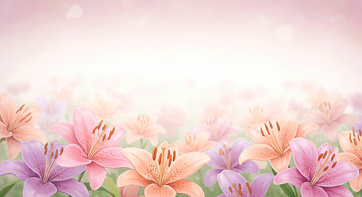 JPG 분홍색 꽃백그라운드 일러스트 수채화 사람없음 백합 카피스페이스 국내일러스트 AI일러스트 AI콘텐츠 꽃 컬러 백그라운드 공백 파일형식