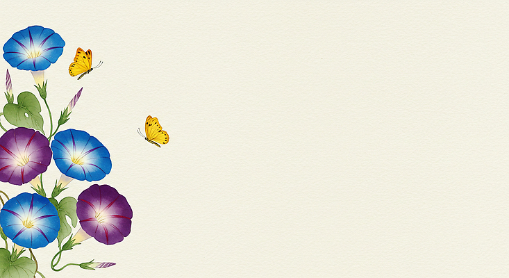 JPG 전통 나비 잎 꽃백그라운드 일러스트 사람없음 한지 그림 한국화 나팔꽃 카피스페이스 국내일러스트 AI일러스트 AI콘텐츠 식물 꽃 종이 곤충 백그라운드 공백 동양화 파일형식