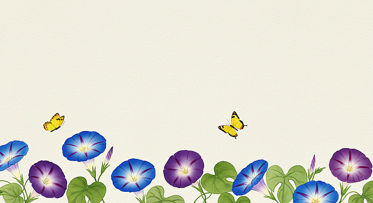 JPG 전통 나비 잎 꽃백그라운드 일러스트 사람없음 한지 그림 한국화 나팔꽃 카피스페이스 국내일러스트 AI일러스트 AI콘텐츠 식물 꽃 종이 곤충 백그라운드 공백 동양화 파일형식