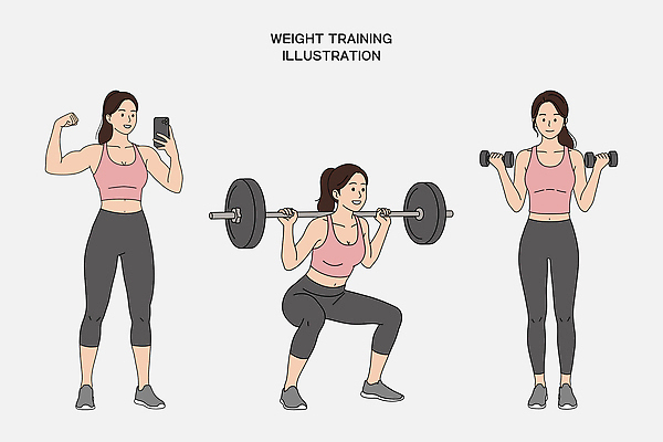 전신 PSD 여자 포즈 일러스트 건강 미소 들기 성인 세명 스마트폰 운동복 헬스 아령 역기 웨이트트레이닝 근육질 알통 성인여자만 크로스핏 스쿼트 거울샷 일러캐릭터 캐릭터 옷 모션 근육 표정 사람 핸드폰 스마트기기 운동 셀프카메라 몸매 여자만 성인만 파일형식 운동자세