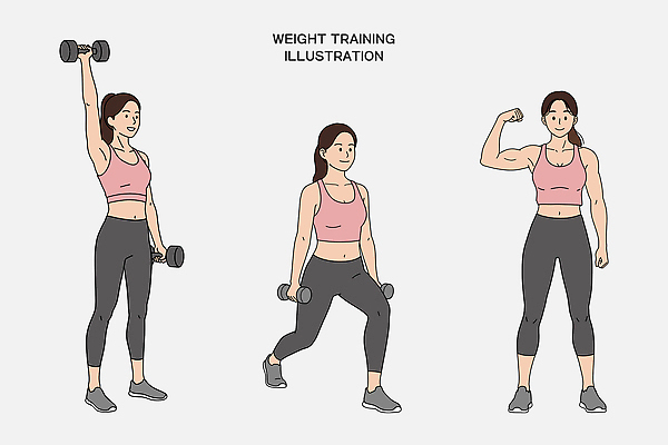 전신 PSD 여자 포즈 일러스트 건강 미소 들기 성인 세명 운동복 헬스 아령 웨이트트레이닝 근육질 알통 런지 성인여자만 크로스핏 일러캐릭터 캐릭터 옷 모션 근육 표정 사람 운동 몸매 여자만 성인만 파일형식