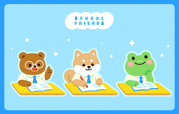 교복 하늘색 일러스트 교실 넥타이 미소 상반신 사람없음 책 여름 친구 반짝임 학습 연필 스쿨라이프 귀여움 가리킴 기록 잡기 책상 곰캐릭터 개캐릭터 개구리캐릭터 하복 안경낌 시바견 일러캐릭터 AI파일 캐릭터 라이프스타일 잡화 옷 계절 교육 안경 동물캐릭터 가구 컨셉 곰 학교 관계 모션 학용품 표정 개구리 손짓 파란색 필기구 개 여름옷 파일형식 벡터