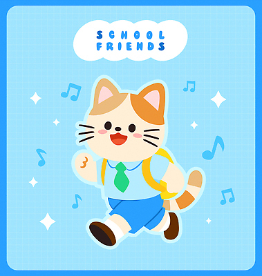 하늘색 음표 일러스트 넥타이 책가방 미소 사람없음 여름 반짝임 달리기 스쿨라이프 귀여움 즐거움 등교 고양이캐릭터 하복 일러캐릭터 AI파일 캐릭터 라이프스타일 기호 잡화 계절 감정 교복 음악 동물캐릭터 컨셉 가방 학교 모션 표정 파란색 고양이 등하교 여름옷 파일형식 벡터