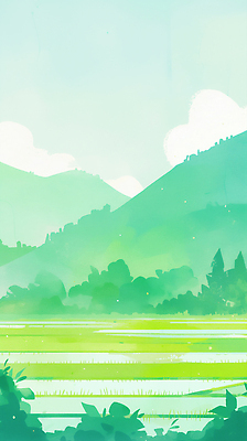 JPG 나무 구름 일러스트 수채화 산 사람없음 초록색 평화 고요 여름풍경 시골 논밭 국내일러스트 AI일러스트 AI콘텐츠 자연요소 식물 컬러 컨셉 밭 논 풍경 파일형식 여름_계절