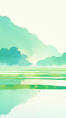 JPG 나무 일러스트 수채화 산 사람없음 초록색 평화 고요 여름풍경 시골 논밭 국내일러스트 AI일러스트 AI콘텐츠 식물 컬러 컨셉 밭 논 풍경 파일형식 여름_계절