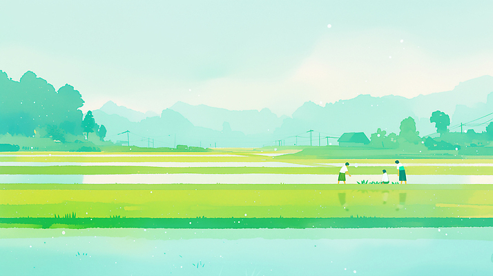 JPG 전신 나무 여자 중년 일러스트 수채화 산 주택 성인 세명 초록색 평화 고요 여름풍경 시골 논밭 밭일 여자만 국내일러스트 AI일러스트 AI콘텐츠 식물 컬러 컨셉 밭 논 사람 풍경 건물 파일형식 여름_계절