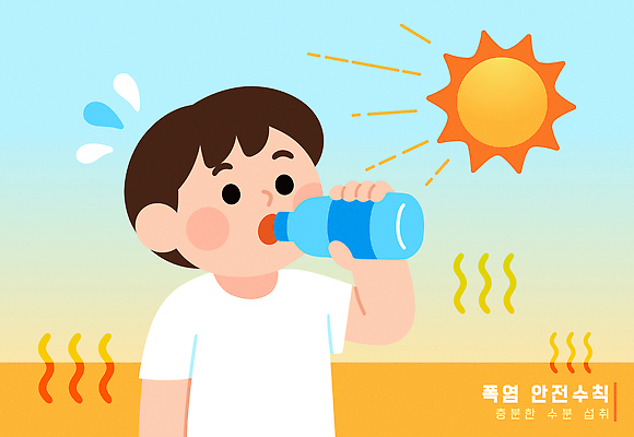 남자 어린이 일러스트 한명 들기 소년 상반신 여름 태양 마시기 생수 수분섭취 소년한명만 땀흘리기 국내일러스트 폭염대비 AI파일 자연요소 1 계절 컨셉 모션 사람 대비 더위 물병 남자한명만 소년만 파일형식 벡터