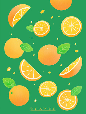 PSD 잎 일러스트 단면 사람없음 초록색 반짝임 슬라이스 오렌지조각 국내일러스트 식물 컬러 오렌지 모션 파일형식