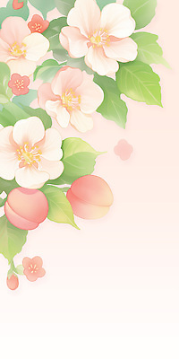 PSD 분홍색 잎 일러스트 사람없음 복숭아 복사꽃 카피스페이스 국내일러스트 식물 꽃 컬러 과일 공백 파일형식