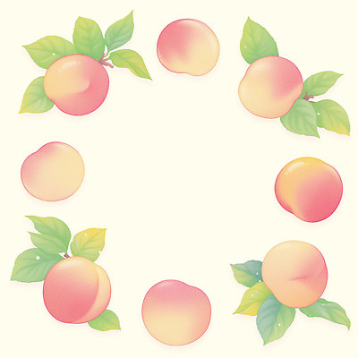 PSD 분홍색 잎 일러스트 사람없음 복숭아 원형프레임 카피스페이스 국내일러스트 식물 컬러 과일 프레임 공백 원형 파일형식