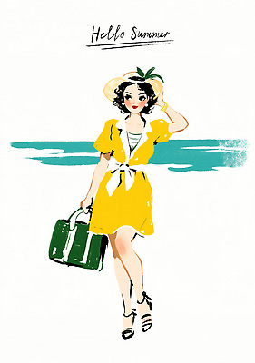 전신 PSD 여자 패션 바다 가방 일러스트 한명 미소 들기 성인 여름 잡기 복고 챙모자 성인여자한명만 국내일러스트 모자_잡화 1 잡화 계절 모션 표정 사람 여자한명만 성인여자만 파일형식