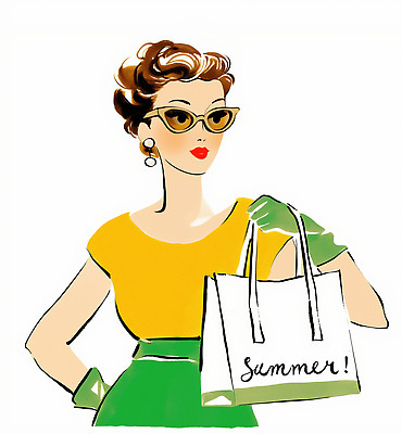 PSD 여자 패션 장갑 일러스트 한명 들기 상반신 성인 여름 쇼핑 선글라스 쇼핑백 귀걸이 복고 성인여자한명만 국내일러스트 1 잡화 계절 안경 가방 장신구 모션 사람 여자한명만 성인여자만 파일형식