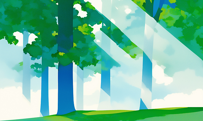 JPG 나무 일러스트 사람없음 초록색 여름 햇빛 숲속 국내일러스트 AI일러스트 AI콘텐츠 식물 계절 컬러 태양 숲 파일형식