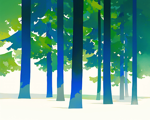 JPG 나무 일러스트 사람없음 여름 파란색 숲속 국내일러스트 AI일러스트 AI콘텐츠 식물 계절 컬러 숲 파일형식