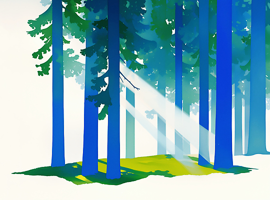 JPG 나무 일러스트 사람없음 여름 파란색 햇빛 숲속 국내일러스트 AI일러스트 AI콘텐츠 식물 계절 컬러 태양 숲 파일형식