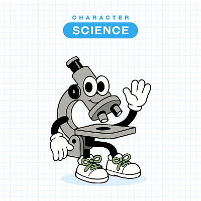 과학 일러스트 현미경 미소 앉기 사람없음 손들기 귀여움 복고 손인사 일러캐릭터 AI파일 캐릭터 컨셉 모션 표정 실험기구 인사 파일형식 벡터