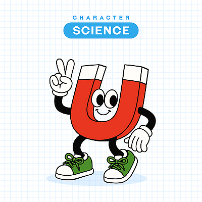 과학 일러스트 미소 사람없음 손들기 귀여움 복고 브이 U자형자석 일러캐릭터 AI파일 캐릭터 컨셉 모션 표정 손짓 자석 파일형식 벡터