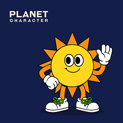 허리손 일러스트 미소 사람없음 태양 손들기 남색 손인사 일러캐릭터 AI파일 자연요소 캐릭터 컬러 포즈 모션 표정 인사 파일형식 벡터