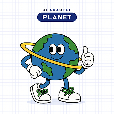 지구 일러스트 미소 사람없음 손들기 걷기 빈티지 고리 복고 따봉 일러캐릭터 AI파일 캐릭터 컨셉 모션 표정 최고 파일형식 벡터