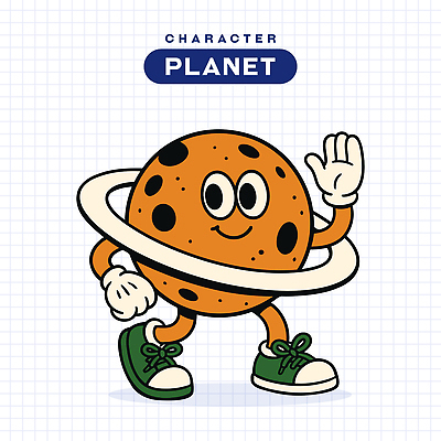 일러스트 미소 사람없음 손들기 걷기 행성 빈티지 고리 복고 손인사 일러캐릭터 AI파일 캐릭터 컨셉 모션 표정 우주 인사 파일형식 벡터