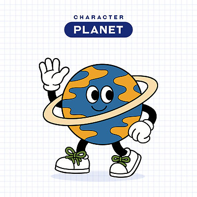지구 일러스트 미소 사람없음 손들기 걷기 행성 빈티지 고리 복고 손인사 일러캐릭터 AI파일 캐릭터 컨셉 모션 표정 우주 인사 파일형식 벡터
