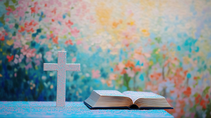 JPG 기독교 십자가 꽃밭 일러스트 탁자 사람없음 성경 신성 국내일러스트 AI일러스트 AI콘텐츠 꽃 종교 가구 종교용품 파일형식