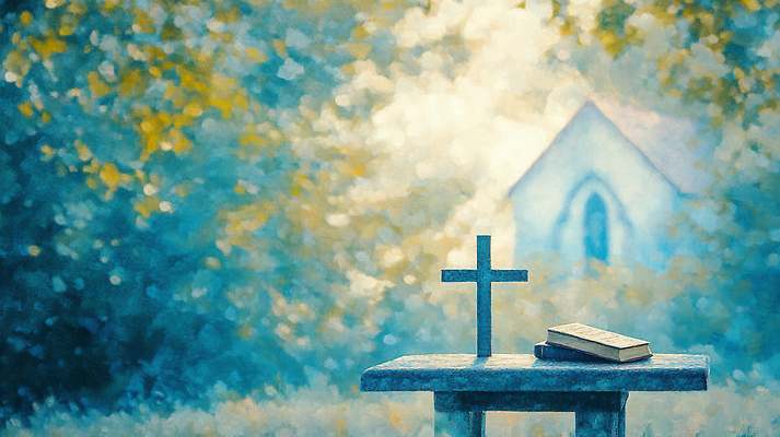 JPG 나무 기독교 십자가 일러스트 탁자 사람없음 야외 교회 성경 신성 국내일러스트 AI일러스트 AI콘텐츠 식물 종교 가구 종교용품 종교건축 건물 파일형식