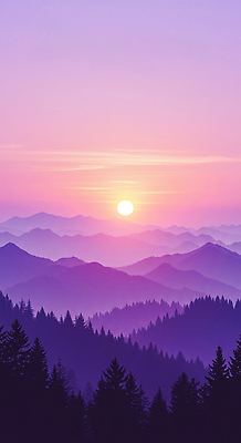 JPG 나무 일러스트 자연 하늘 산 풍경 사람없음 태양 일출 보라색 고요 일몰 숲속 국내일러스트 AI일러스트 AI콘텐츠 자연요소 식물 컬러 노을 숲 생태계 파일형식