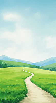 JPG 하늘색 일러스트 자연 하늘 산 풍경 초원 사람없음 초록색 고요 산책로 숲속 국내일러스트 AI일러스트 AI콘텐츠 길 컬러 파란색 숲 생태계 파일형식