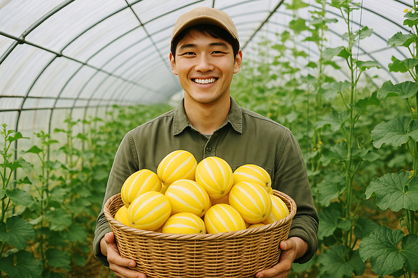 JPG 편집이미지 남자 한명 미소 들기 상반신 성인 여름 바구니 농사 시골 신선 농부 참외 비닐하우스 참외밭 캡모자 의료성형뷰티 성인남자한명만 제철과일 편집실사 AI인물포토 AI콘텐츠 직업 모자_잡화 1 계절 밭 농업 과일 모션 표정 사람 CG 제철 남자한명만 성인남자만 파일형식 AI포토