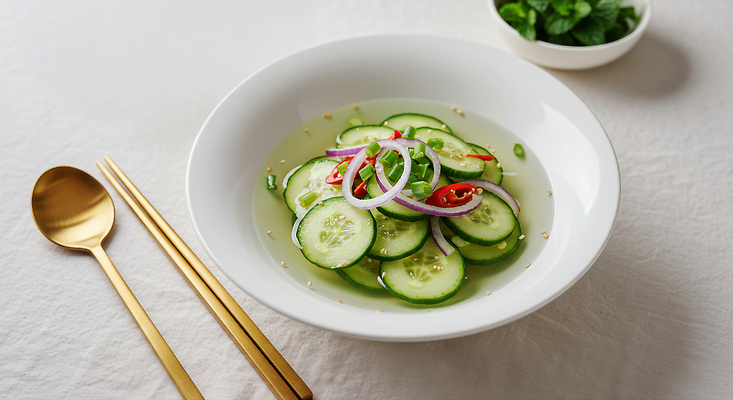 JPG 편집이미지 그릇 젓가락 여름음식 오이 사람없음 숟가락 시원함 홍고추 깨 적양파 맛있는 오이냉국 편집실사 AI포토 AI콘텐츠 식기 음식 채소 식재료 고추 양파 수저 조미료 CG 냉국 파일형식 여름_계절
