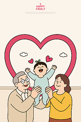 구름 여자 할아버지 노년 남자 행복 할머니 어린이 일러스트 가족 안기 사랑 미소 소년 세명 만세 하트 조부모 국내일러스트 AI파일 자연요소 모양 감정 관계 모션 표정 사람 성인 파일형식 벡터