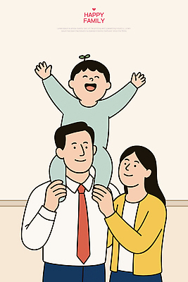 여자 남자 행복 어린이 일러스트 가족 사랑 미소 웃음 소년 성인 세명 만세 잡기 목마 즐거움 국내일러스트 AI파일 감정 관계 모션 표정 사람 파일형식 벡터