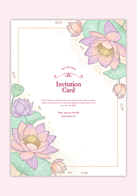 PSD 템플릿 꽃잎 분홍색 카드템플릿 수채화 연꽃 사람없음 연잎 초대장 이미지템플릿 꽃 컬러 잎 카드_감사 파일형식