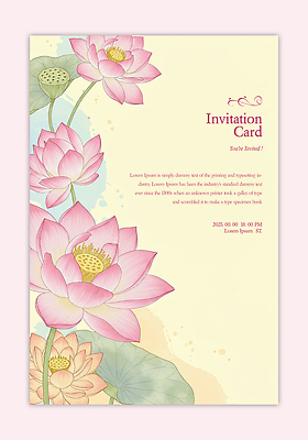 PSD 템플릿 분홍색 카드템플릿 수채화 연꽃 사람없음 연잎 초대장 연밥 이미지템플릿 꽃 컬러 잎 카드_감사 파일형식