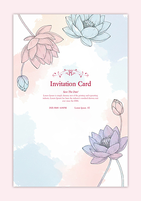 PSD 템플릿 분홍색 카드템플릿 수채화 연꽃 사람없음 꽃봉오리 초대장 이미지템플릿 꽃 컬러 카드_감사 파일형식