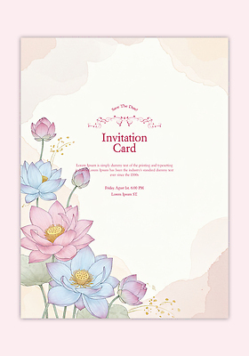 PSD 템플릿 분홍색 카드템플릿 수채화 연꽃 사람없음 연잎 꽃봉오리 초대장 이미지템플릿 꽃 컬러 잎 카드_감사 파일형식