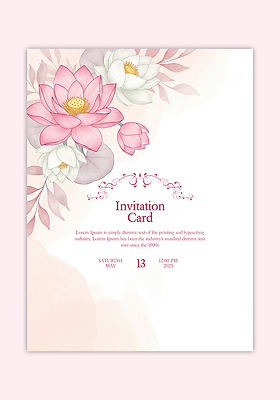 PSD 템플릿 분홍색 잎 카드템플릿 수채화 연꽃 사람없음 꽃봉오리 초대장 이미지템플릿 식물 꽃 컬러 카드_감사 파일형식