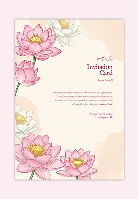 PSD 템플릿 분홍색 카드템플릿 수채화 연꽃 사람없음 초대장 이미지템플릿 꽃 컬러 카드_감사 파일형식
