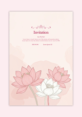 PSD 템플릿 분홍색 카드템플릿 수채화 연꽃 사람없음 초대장 이미지템플릿 꽃 컬러 카드_감사 파일형식