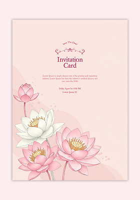 PSD 템플릿 분홍색 카드템플릿 수채화 연꽃 사람없음 꽃봉오리 초대장 이미지템플릿 꽃 컬러 카드_감사 파일형식