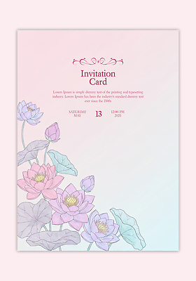 PSD 템플릿 분홍색 카드템플릿 수채화 연꽃 사람없음 연잎 꽃봉오리 초대장 이미지템플릿 꽃 컬러 잎 카드_감사 파일형식