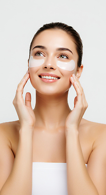 JPG 편집이미지 여자 한명 웃음 상반신 성인 뷰티 만지기 올려보기 아이패치 의료성형뷰티 성인여자한명만 편집실사 AI인물포토 AI콘텐츠 1 모션 표정 사람 CG 여자한명만 성인여자만 파일형식 AI포토