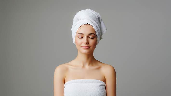 JPG 편집이미지 여자 두건 한명 미소 상반신 성인 뷰티 눈감음 회색 의료성형뷰티 성인여자한명만 편집실사 AI인물포토 AI콘텐츠 1 컬러 모션 표정 사람 CG 여자한명만 성인여자만 파일형식 AI포토