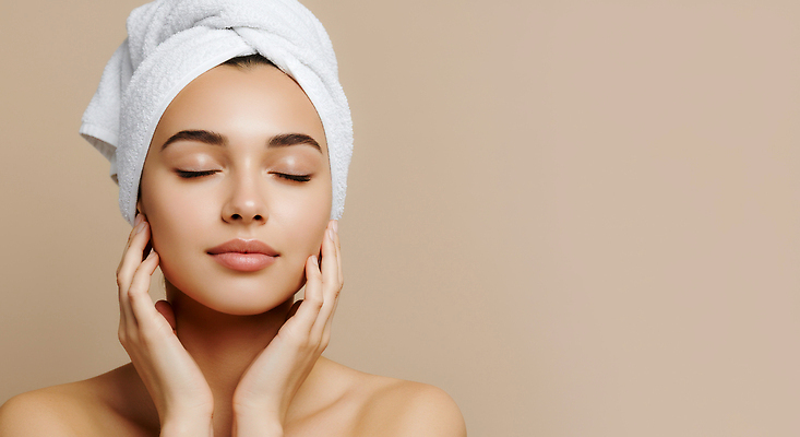 JPG 편집이미지 여자 두건 한명 미소 상반신 성인 뷰티 눈감음 만지기 베이지색 의료성형뷰티 성인여자한명만 편집실사 AI인물포토 AI콘텐츠 1 컬러 모션 표정 사람 CG 여자한명만 성인여자만 파일형식 AI포토