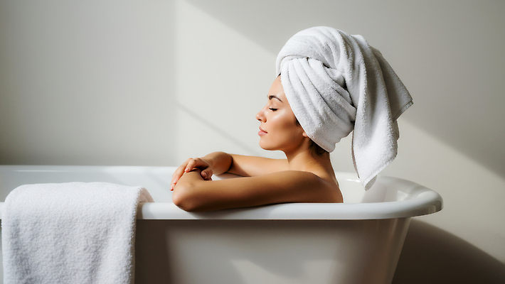 JPG 편집이미지 여자 욕조 한명 상반신 성인 수건 햇빛 뷰티 눈감음 반신욕 의료성형뷰티 성인여자한명만 편집실사 AI인물포토 AI콘텐츠 1 모션 사람 위생용품 태양 목욕 CG 여자한명만 성인여자만 파일형식 AI포토