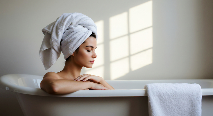 JPG 편집이미지 여자 두건 한명 상반신 성인 수건 햇빛 뷰티 눈감음 반신욕 의료성형뷰티 성인여자한명만 편집실사 AI인물포토 AI콘텐츠 1 모션 사람 위생용품 태양 목욕 CG 여자한명만 성인여자만 파일형식 AI포토